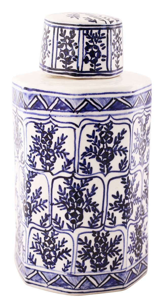 Bulk Wholesale Ceramic Liquid Container with Matching Lid - Beautiful White & Blue Floral Motifs - Stocking-Up Bathroom Essentials