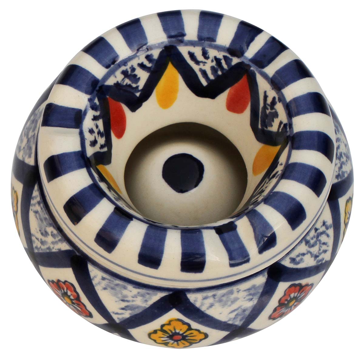 Wholesale “Moroccan Strokes” Handmade 2.6” Ceramic Ashtray with 3 Cigarette Holder Slots in Bright Moroccan Pattern - Unique Gifts for Smokers