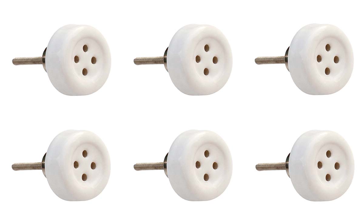 Cute Buttons - Handmade Set of 6 White Ceramic Knobs / Drawer Pulls / Handles in Button Shapes - Home Décor - Buy Wholesale