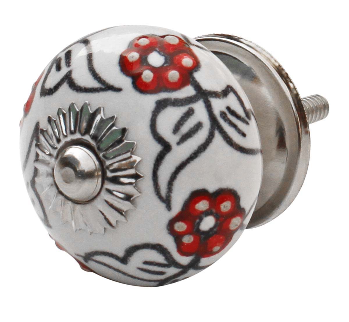Buy in Bulk Wholesale Set of 6 Ceramic Cabinets Knobs/ Drawer Pulls/ Handles in Hand-Painted Red Flowers on White
