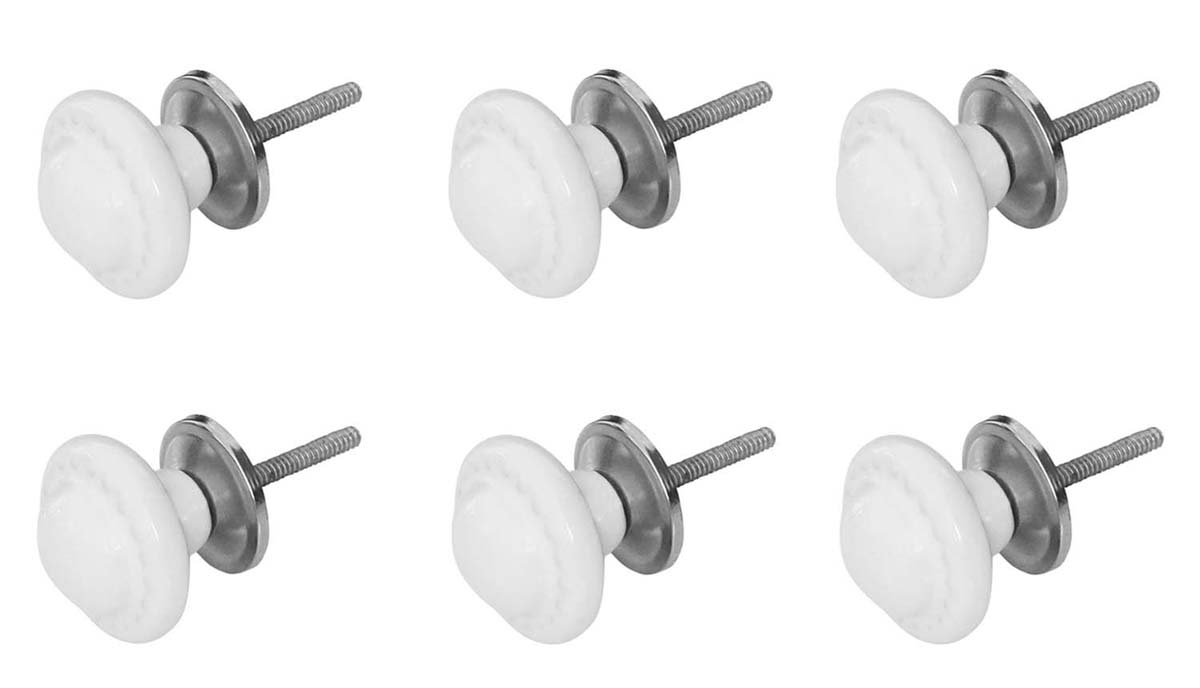 Buy in Bulk Wholesale - Set of 6 Ceramic Door Knobs/ Drawer Pulls/ Handles in Snowy White Color Handmade 1.4”