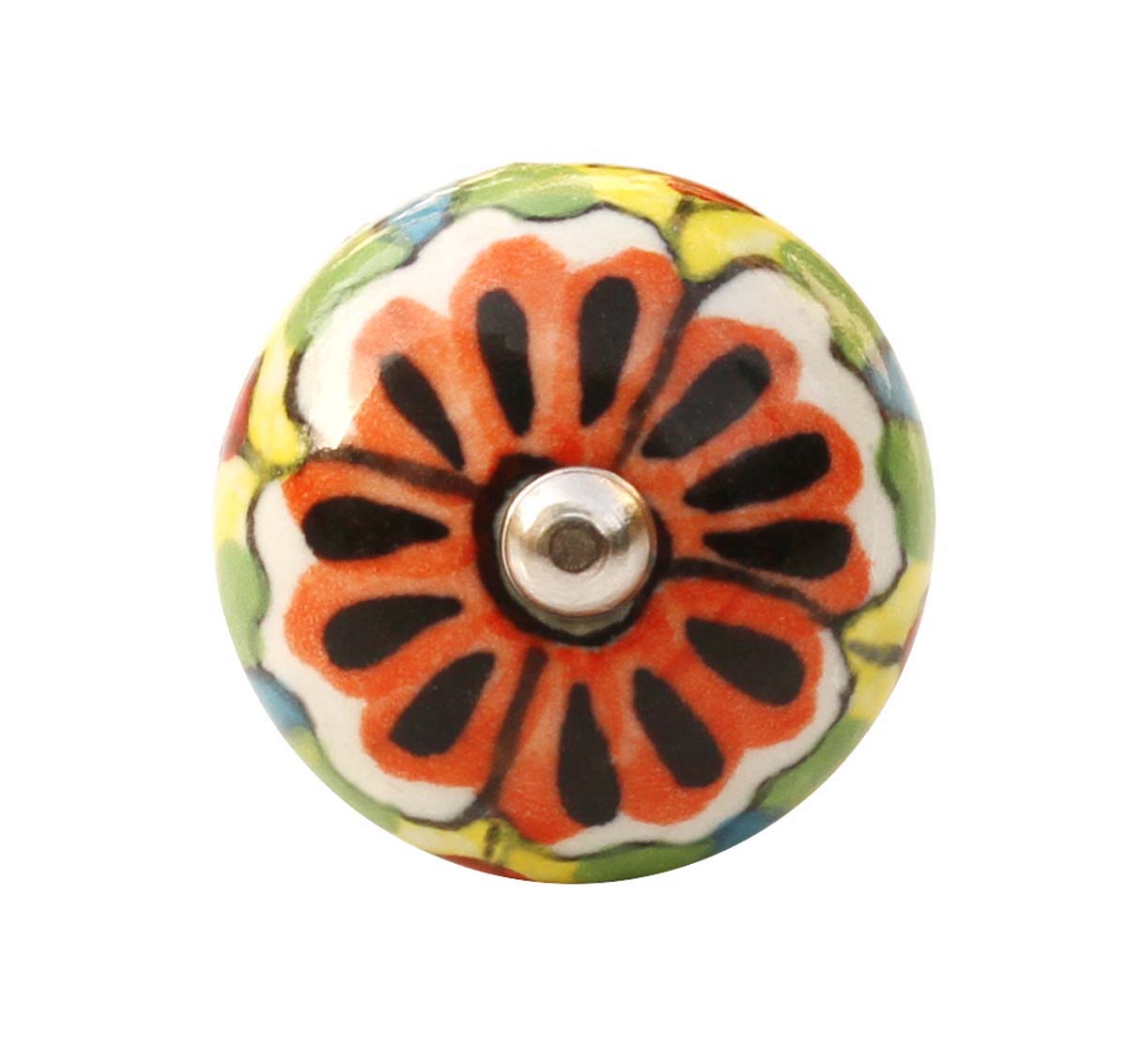 Vibrant Hues - Set of 6 Handmade Colorful Ceramic Knobs – Hand Painted Floral Motif - Attached Hardware - Cabinets & Cupboard Hardware / Dresser Accessories – Buy In Bulk Wholesale