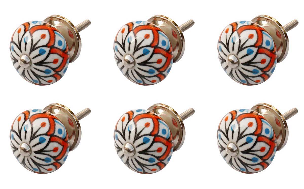 Buy in Bulk Wholesale - Set of 6 Ceramic Door knobs – Round 1 ¼” Hand painted Floral Motif Cabinet Knobs - Cabinets / Drawer & Cupboard Hardware / Dresser Accessories