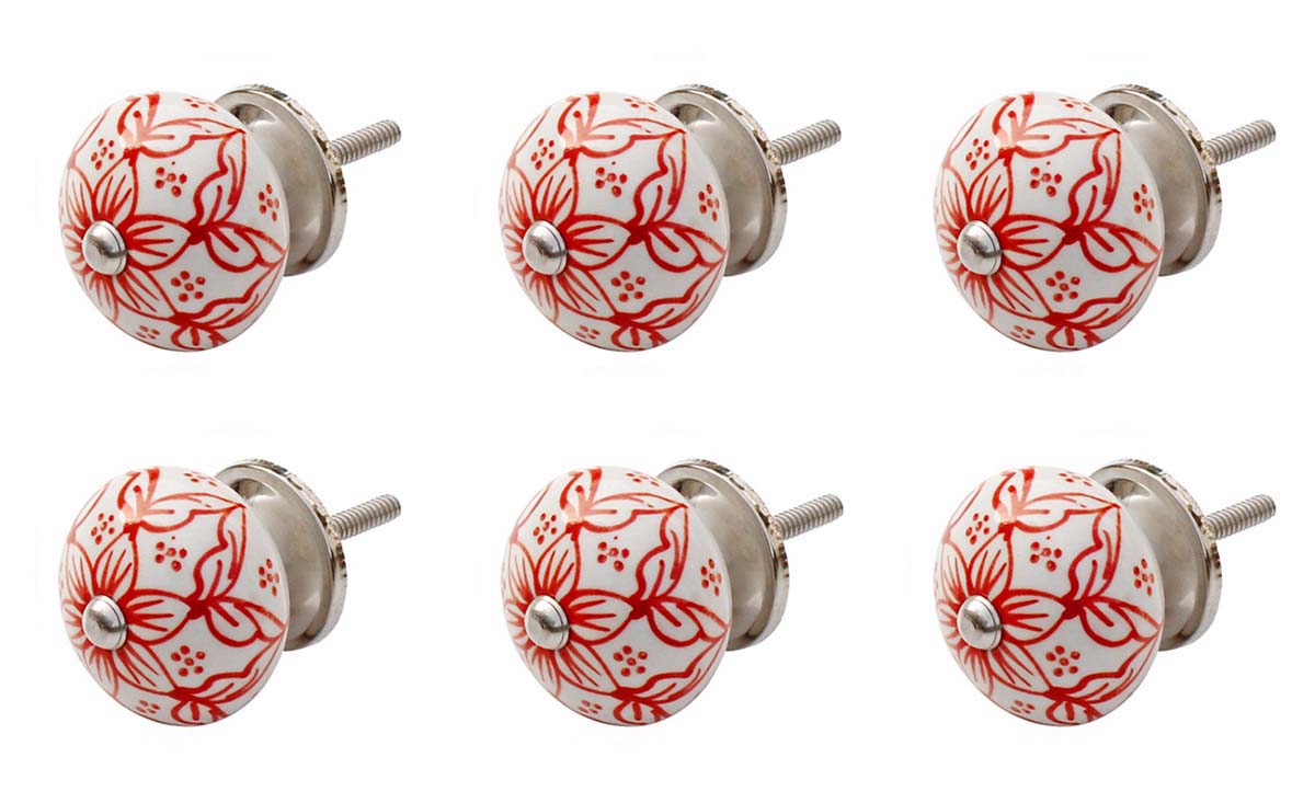 Buy in Bulk Wholesale -  Set of 6 Ceramic Knobs / Cabinet Pulls / Drawer Handles Handmade in White Color - Home Décor