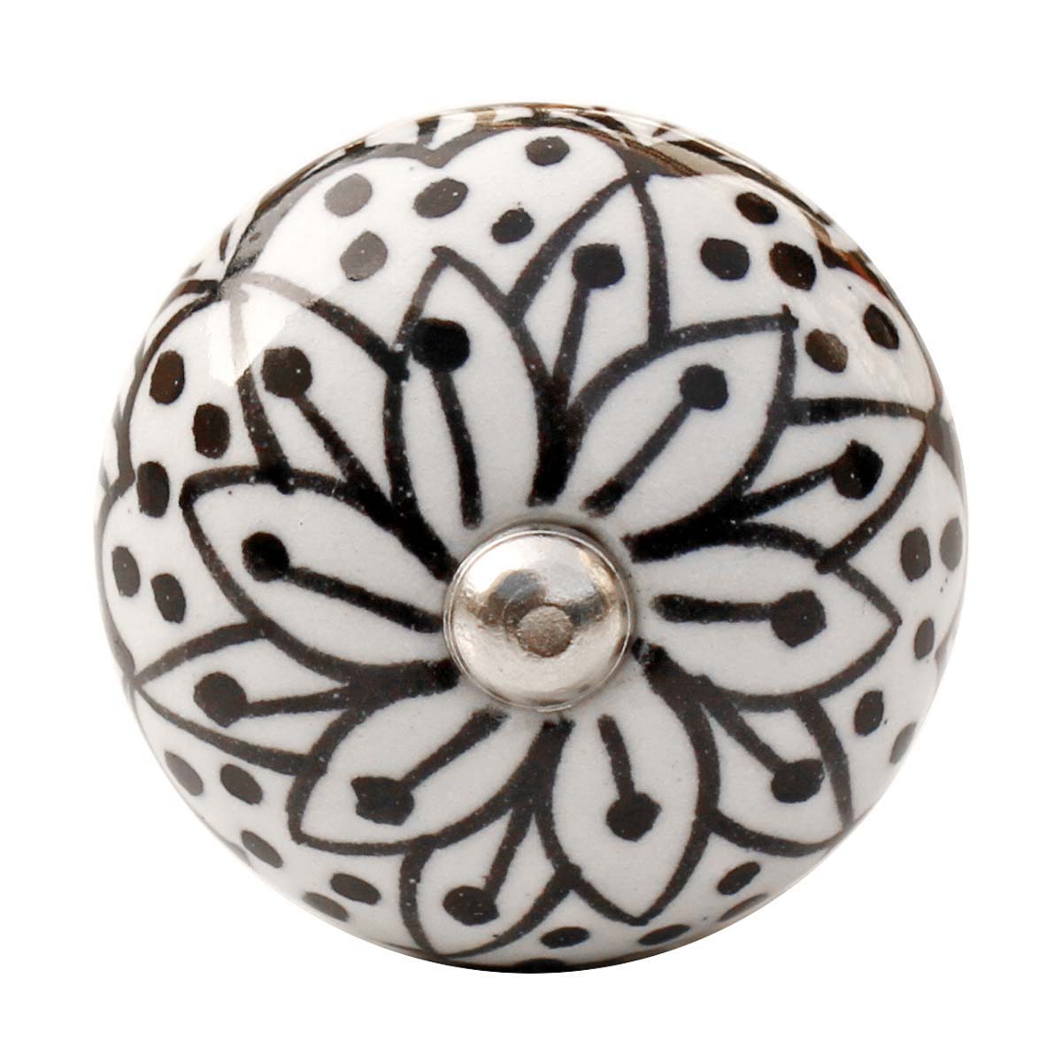 Buy in Bulk Wholesale Set of 6 Ceramic Knobs – Hand painted Floral Motifs – Classic Black & White - Cabinets & Cupboard Hardware / Dresser Accessories & Supplies