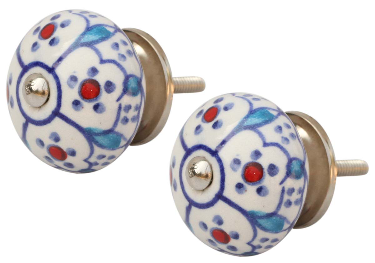 Buy Bulk Wholesale Set of 6 Ceramic Door Knobs – Colorful Hand Painted Floral Motifs On White Base - Cabinets & Cupboard Hardware / Dresser Accessories
