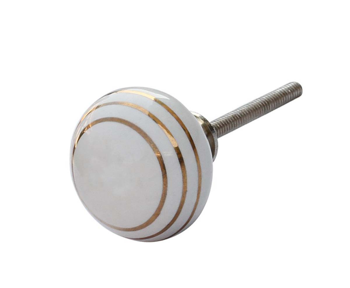 Handmade Ceramic Round-Shaped Set of 6 Drawer Knobs / Pulls / Handles in White Color with Golden Lines for Dressers / Cabinet – Home Décor  - Buy in Bulk Wholesale