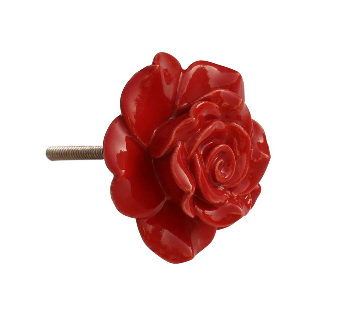 Buy in Bulk Wholesale - Set of 6 Ceramic Knobs / Pulls in Handmade Red Rose Design - Home Décor