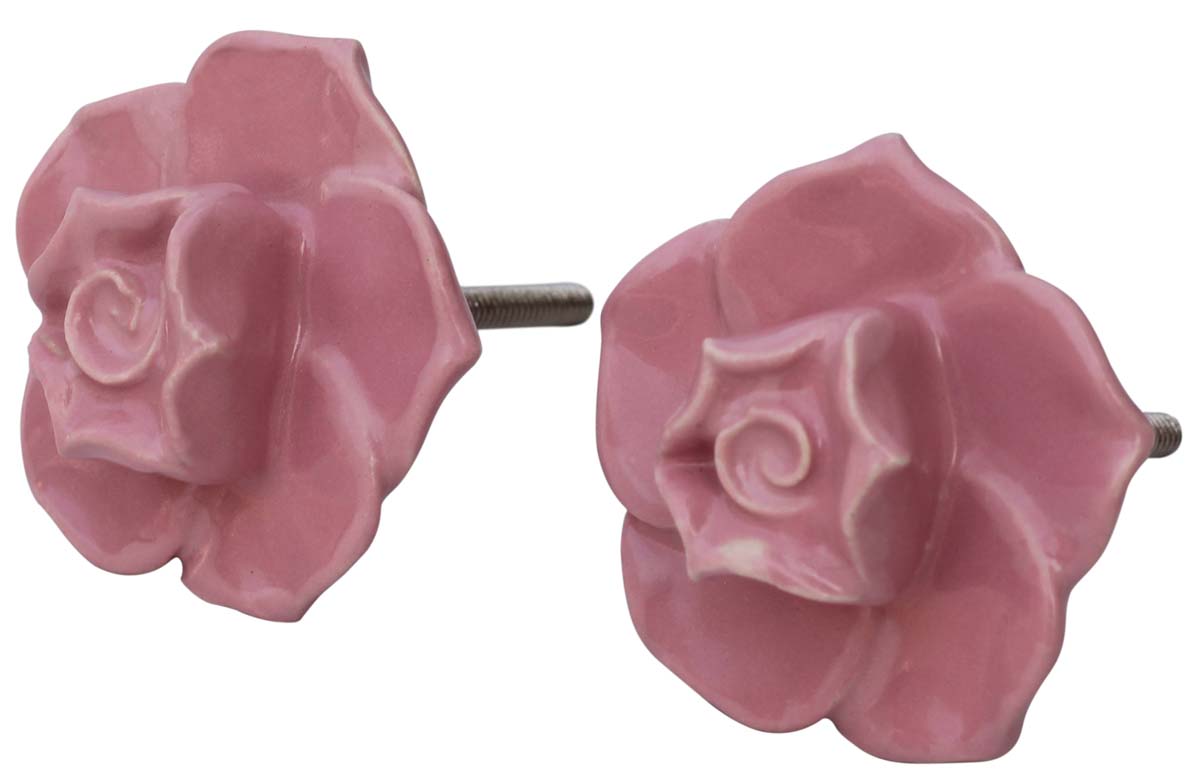Rosy Effects - Set of 6 Handmade Ceramic Knobs / Pulls in Pink Rose Design - Home Décor - Buy in Bulk Wholesale