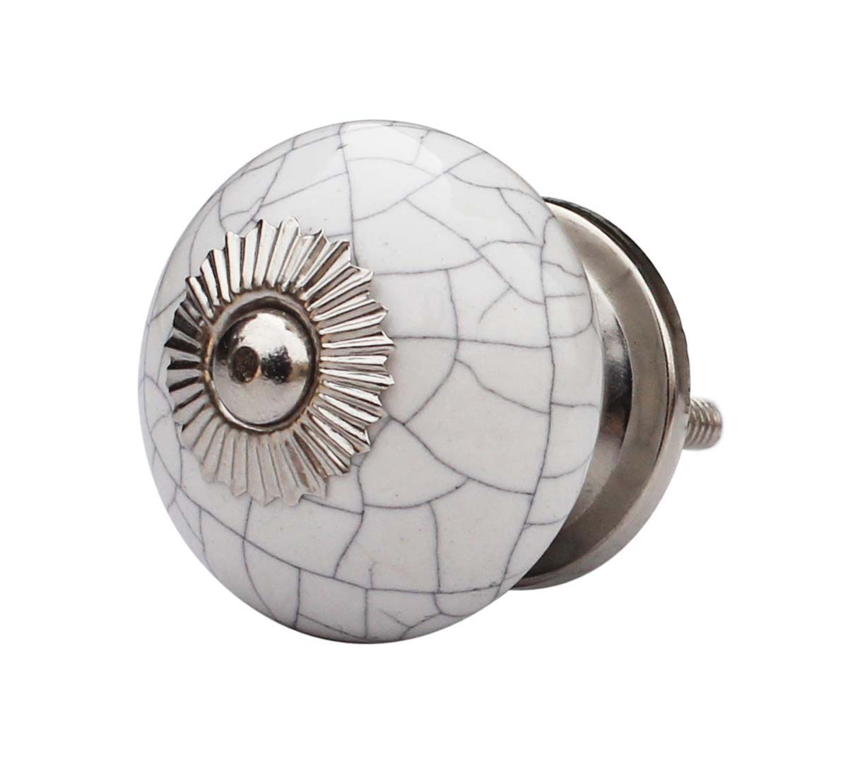 Crackling Effects – Set of 6 Handmade 1.4” Ceramic Door Knobs/ Drawer Pulls/ Handles with Crackled Effect on Creamy White - Buy in Bulk Wholesale