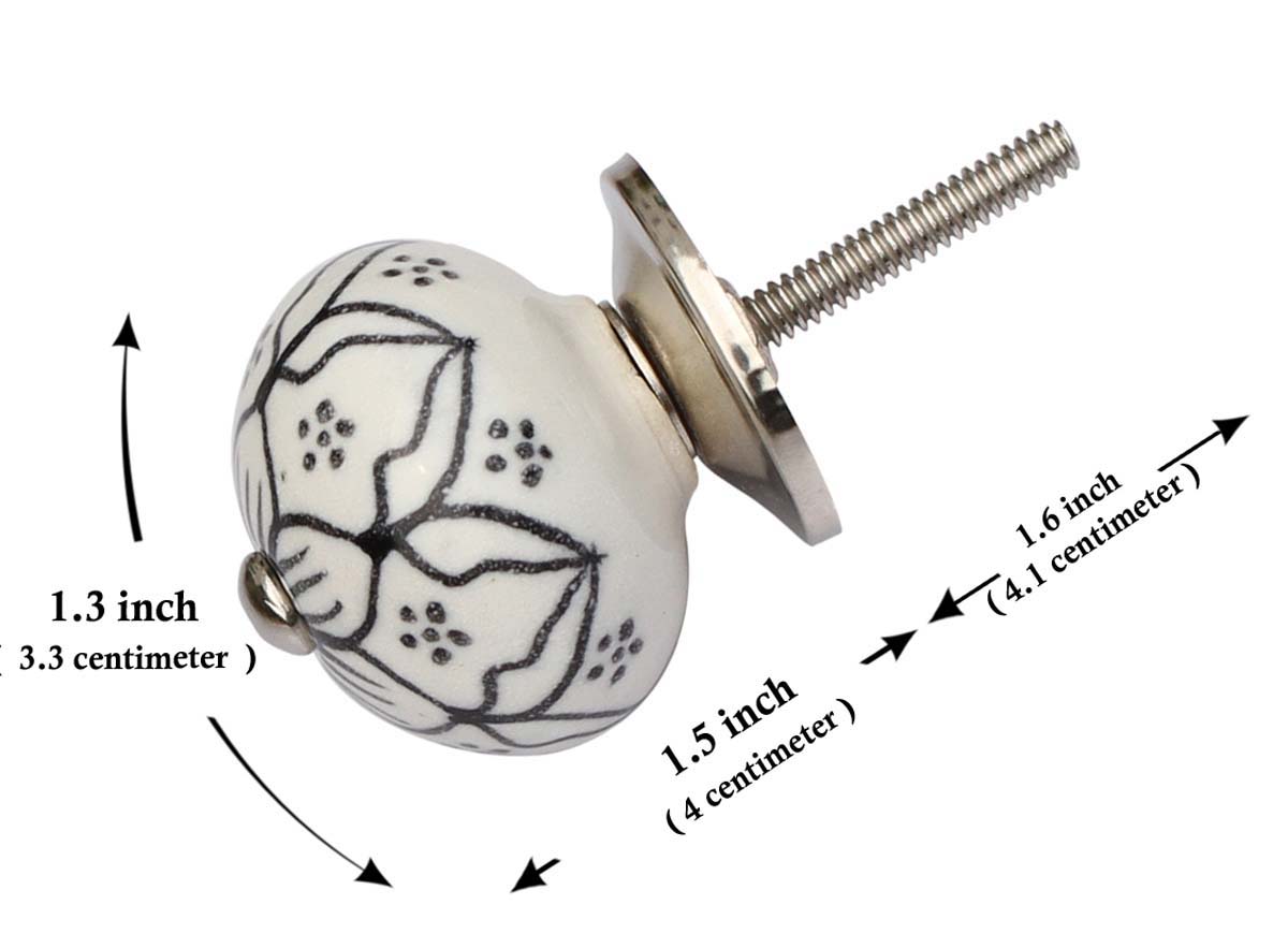 Buy Bulk Wholesale Set of 6 Round Ceramic Knobs – Hand Painted Floral Motif - Black & White - Cabinets & Cupboard Hardware / Dresser Accessories