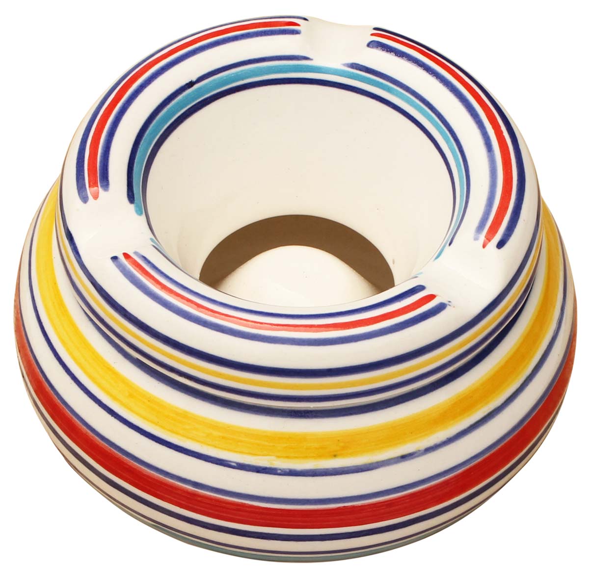 Buy in Bulk Wholesale - Circular Patterns - Handmade 4.6" Ceramic Moroccan Style Ashtray with 3 Cigarette Holder Slots - Home/Office Decor