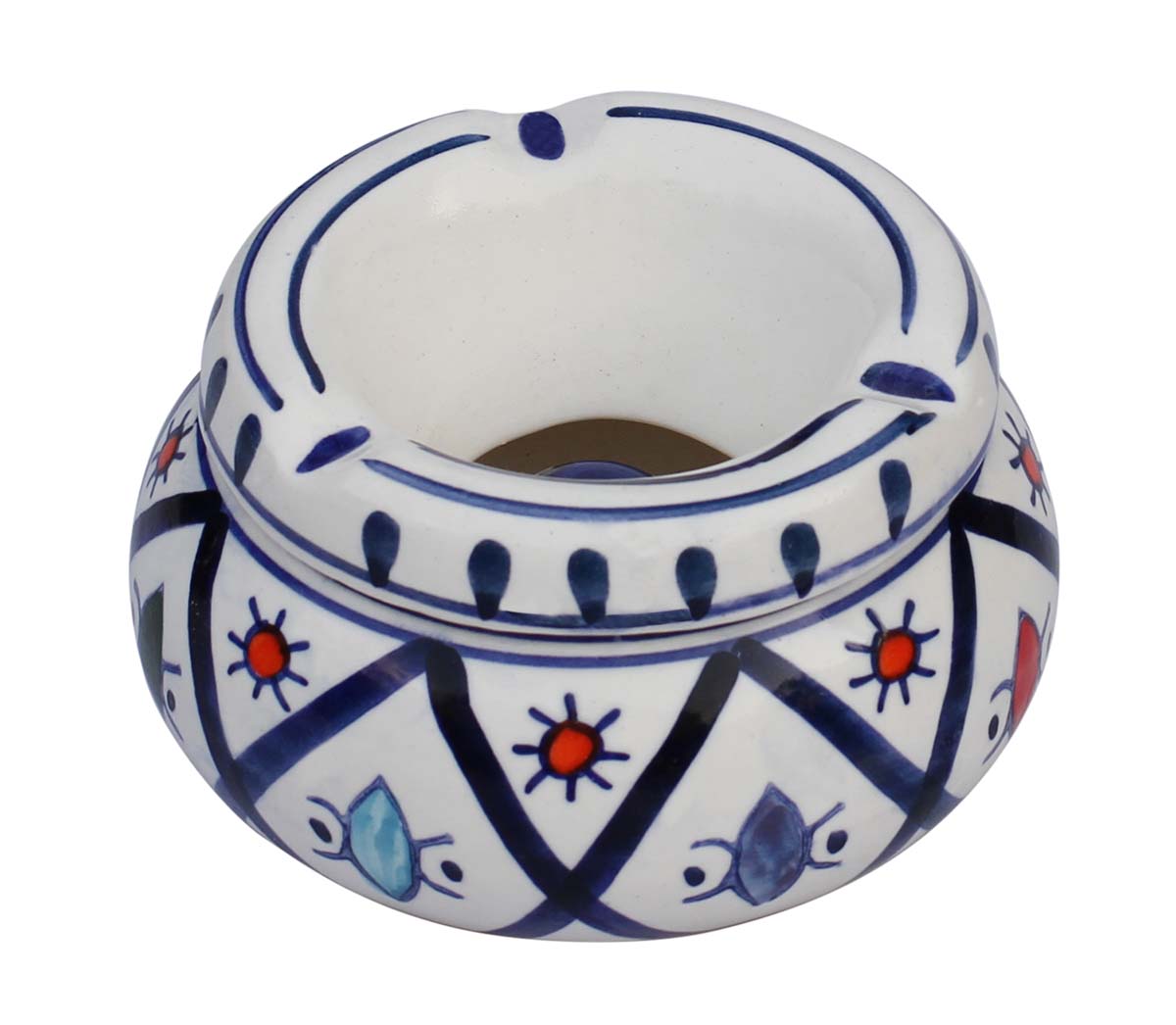 Buy in Bulk Wholesale - Moroccan Outdoors & Indoors Ceramic Ashtray 4.6" Decorative Hand Painted Ceramic Smoking Smoke Ashtray with 3 Cigarette Holder Slots for Cars Office Bar - Unique Smokers Gift