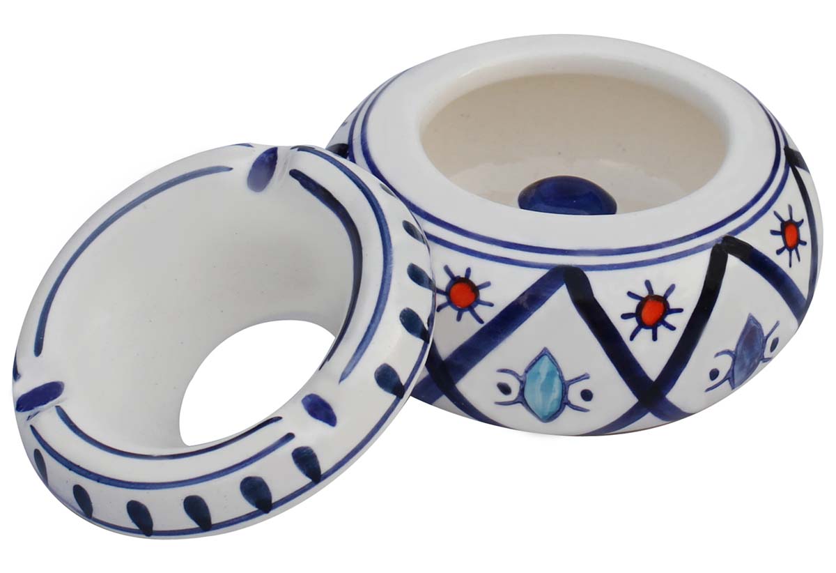 Buy in Bulk Wholesale - Moroccan Outdoors & Indoors Ceramic Ashtray 4.6" Decorative Hand Painted Ceramic Smoking Smoke Ashtray with 3 Cigarette Holder Slots for Cars Office Bar - Unique Smokers Gift