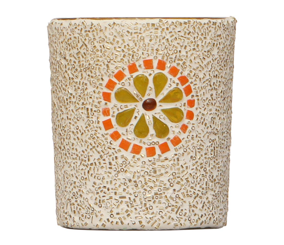  White Nights - Handmade 3.7” White Color Tealight Candle Holder / Votive Candle Stand in Glass & Mosaic Art with Flower Design – Centerpieces / Table Top Accessories – Home Décor   - Buy in Bulk Wholesale