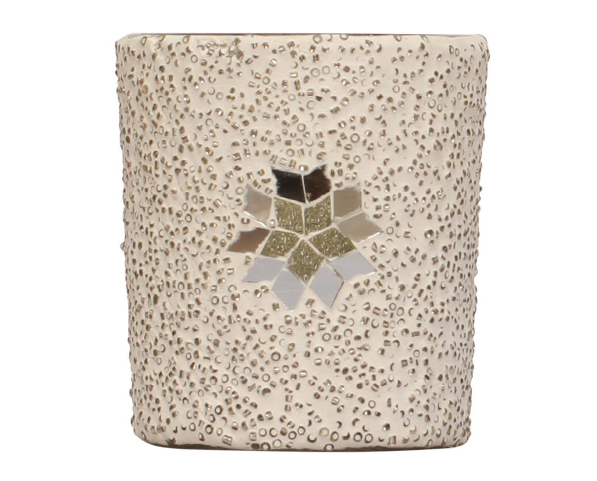  Lights of Fairyland - Handmade 3.4x3.7 Inches Glass Tealight / Votive Candle Holder in White Color & Mosaic Art - Centerpieces / Table Top Accessories – Home Décor   - Buy in Bulk Wholesale