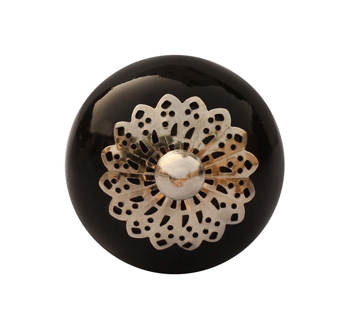 Buy Bulk Wholesale Set of 6 Ceramic Knobs –  Hand Painted Glazed Shiny Black Color & Metal Detailing - Cabinets & Cupboard Hardware / Dresser Accessories