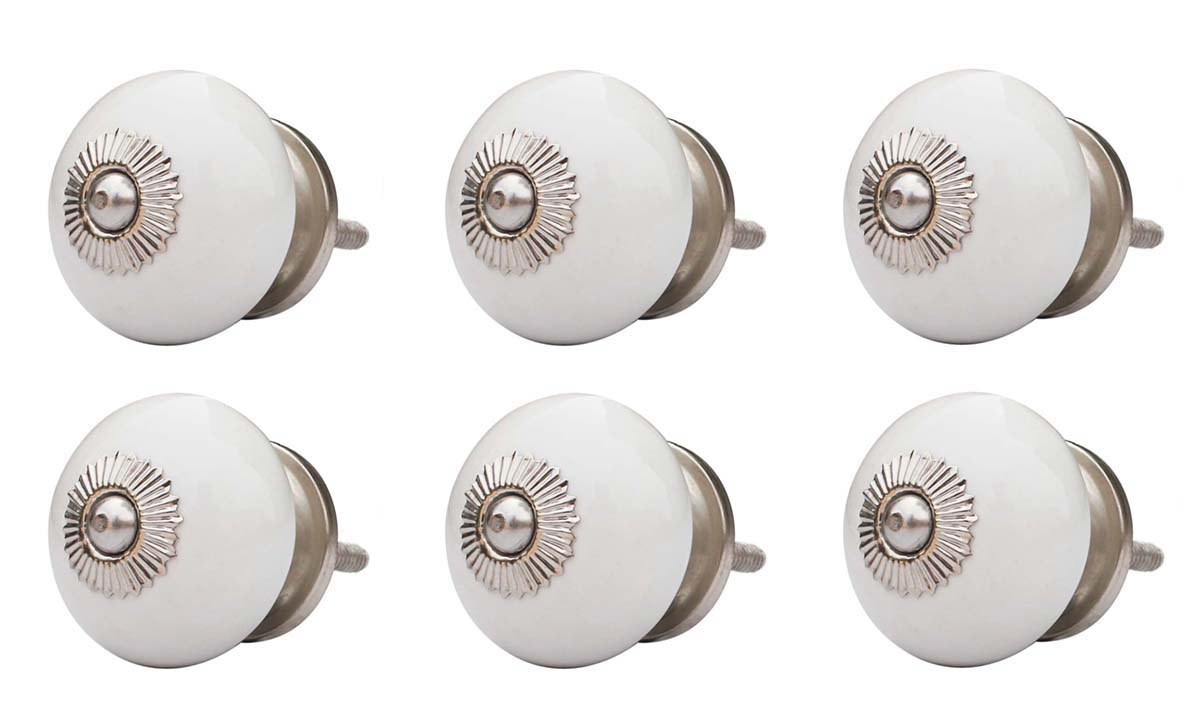 Buy in Bulk Wholesale Set of 6 - Ceramic Knobs & Pulls/Handles in White Color for Dressers/Drawers/Kids Cupboards Handmade Ceramic Round Shape - Home Decor