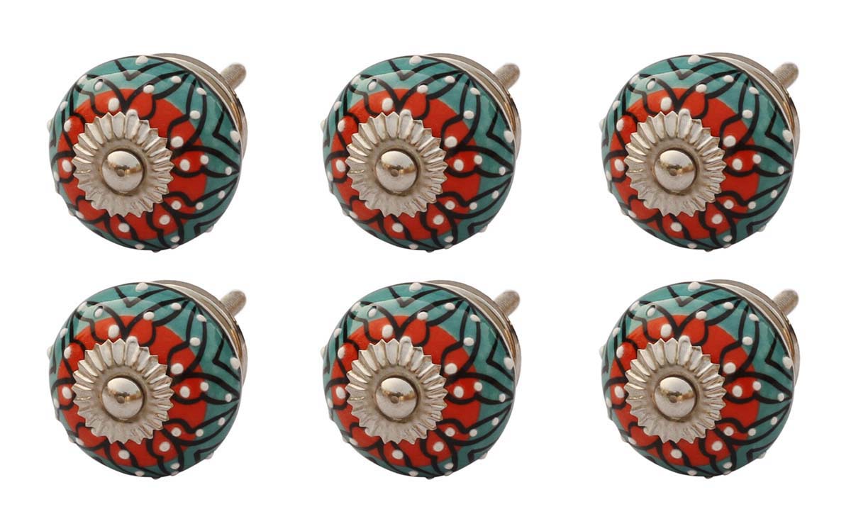 Vibrant Colors - Set of 6 Handmade Colorful Drawer Knobs / Pulls in Ceramic for Dressers / Cabinets / Cupboards – Ethnic-Look Home Décor - Buy in Bulk Wholesale