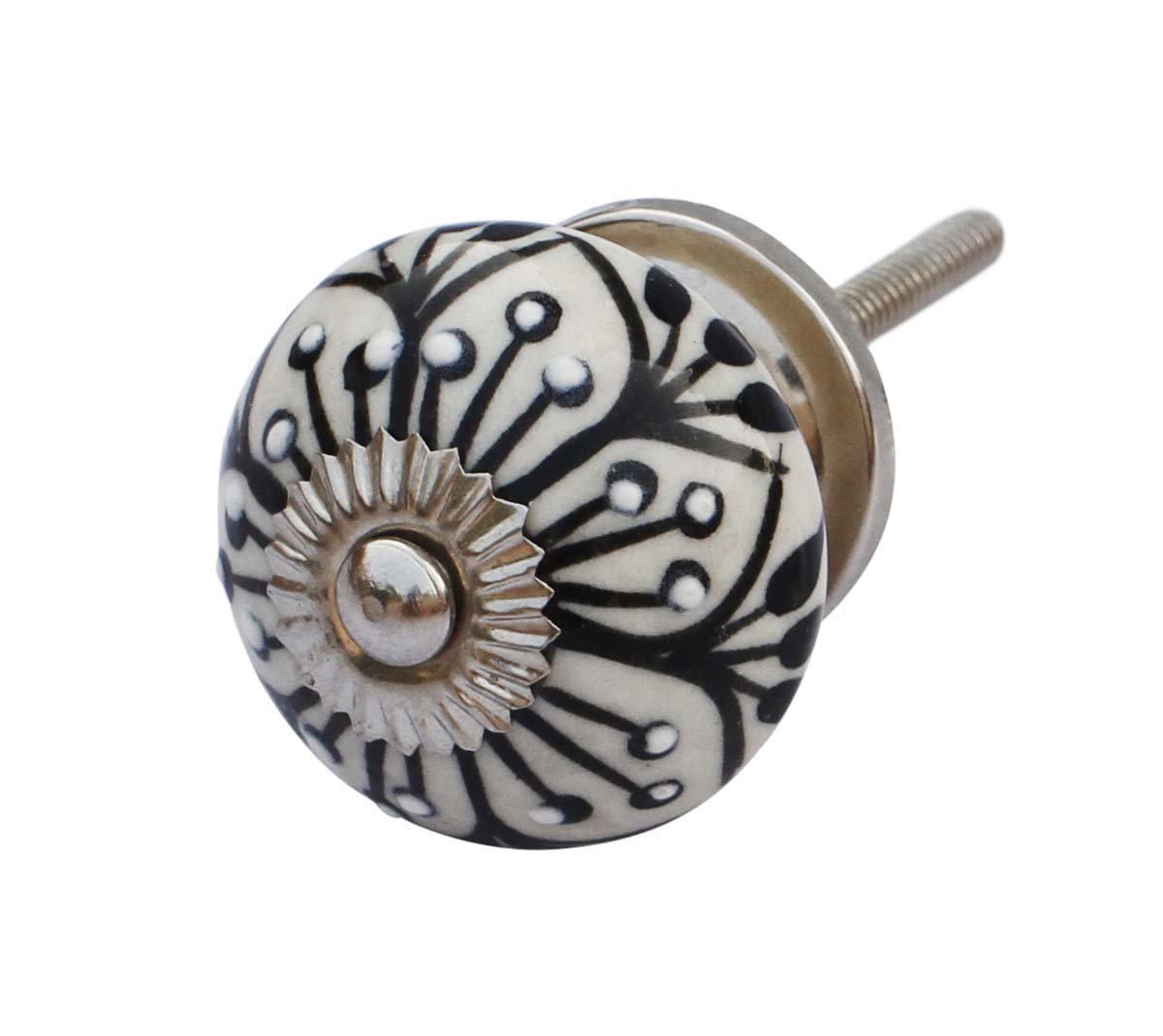 Buy in Bulk Wholesale Set of 6 Handmade Round Shape Ceramic Knobs / Pulls in Black & White Color for Cabinets/Drawers/Dressers - Ethnic-Look Home Decor Accessories