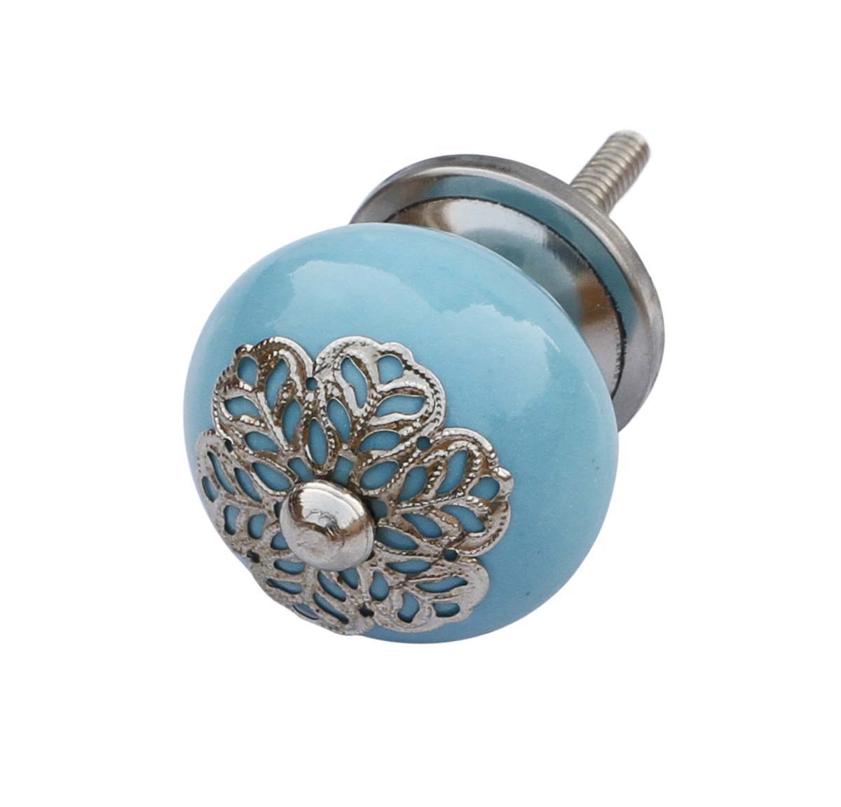 Royal Charms - Set of 6 Handmade Drawer Knobs / Pulls / Cabinet Handles in Ceramic – Pastel Blue Cupboard Knobs with Attached Hardware - Buy in Bulk Wholesale
