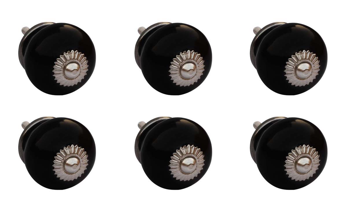 Buy Bulk Wholesale Set of 6 Round Ceramic Knobs – Black With Metal Detailing - Cabinets & Cupboard Hardware / Dresser Accessories
