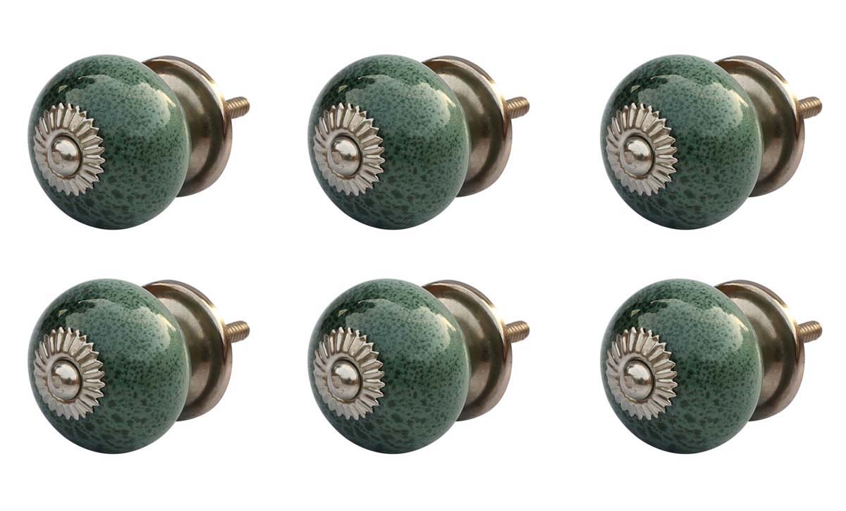 Speckled Reserves - Set of 6 Handmade Ceramic Knobs & Pulls in Green with Speckled Effect - Decorative Handles for Cabinets / Dressers / Drawers in a - Buy in Bulk Wholesale