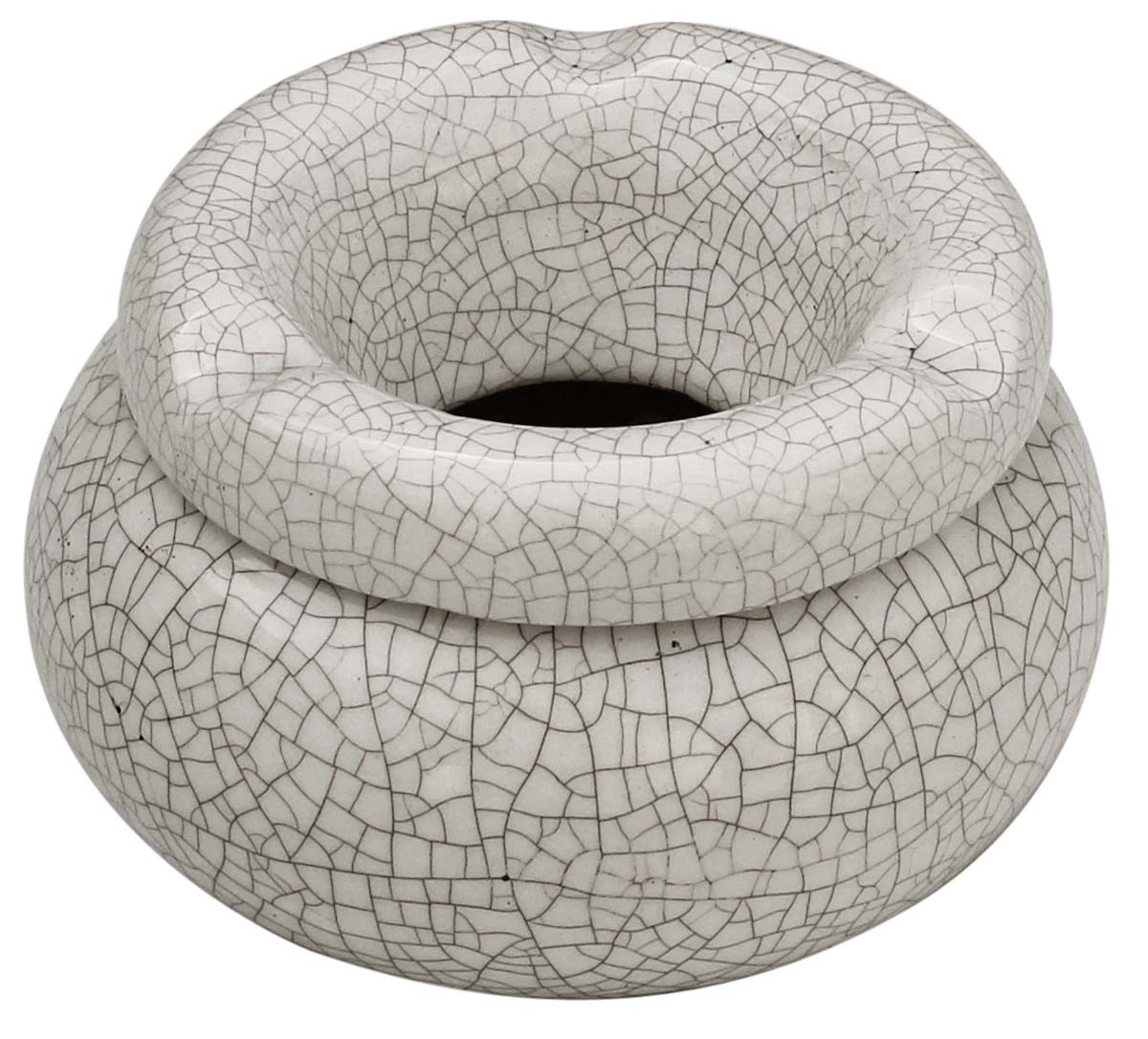 Bulk Wholesale Ceramic Ashtray with Lid - Round Handmade Crackle-Glazed Pink on White - Smoke Ash Catcher with 3 Cigarette Slots