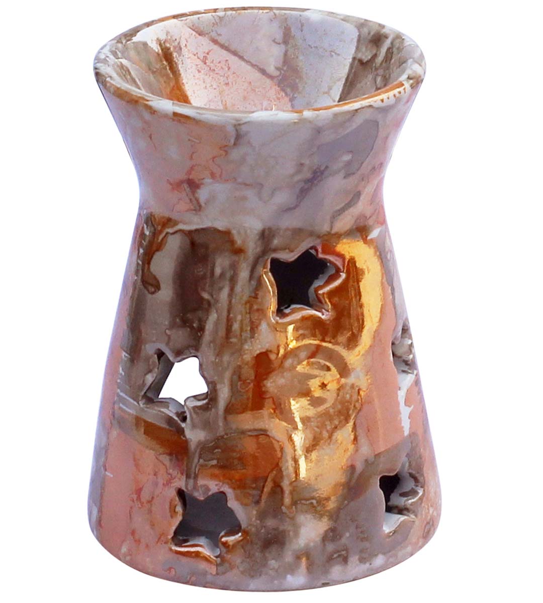 Wholesale 4.5” Essential Oil Diffuser - Bulk Buy Metallic-Sheen Glaze Orange & Sand Brown Ceramic Aromatherapy Wax Melt/Tart Warmer - Essential Fragrance Accessories