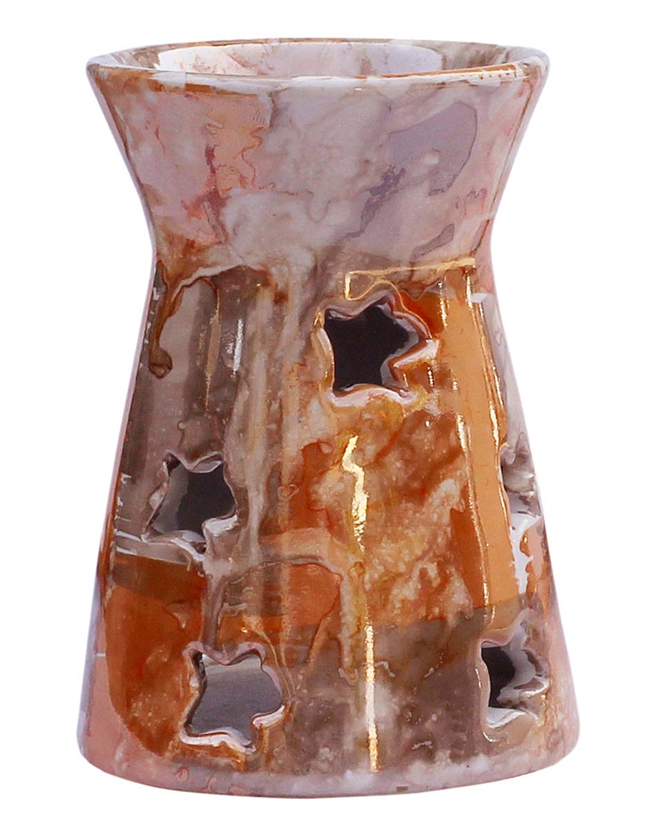 Wholesale 4.5” Essential Oil Diffuser - Bulk Buy Metallic-Sheen Glaze Orange & Sand Brown Ceramic Aromatherapy Wax Melt/Tart Warmer - Essential Fragrance Accessories