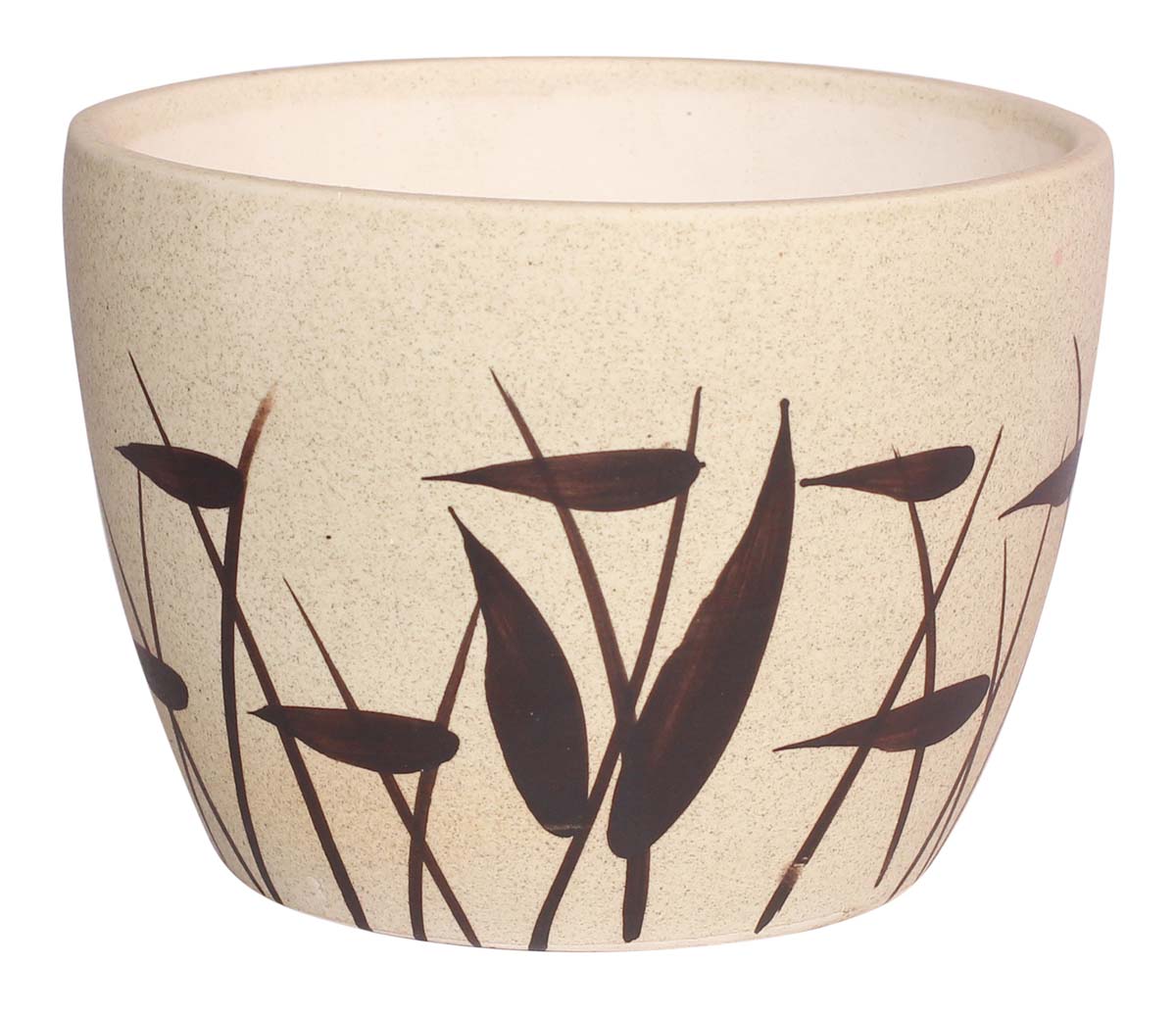 Small Round Ceramic Planter - Hand-Painted Beige & Black - Contemporary Flora Pattern & Mottled / Marble Finish - Garden / Patio / Indoor / Outdoor Decor Accessories & Supplies - Buy in Bulk Wholesale