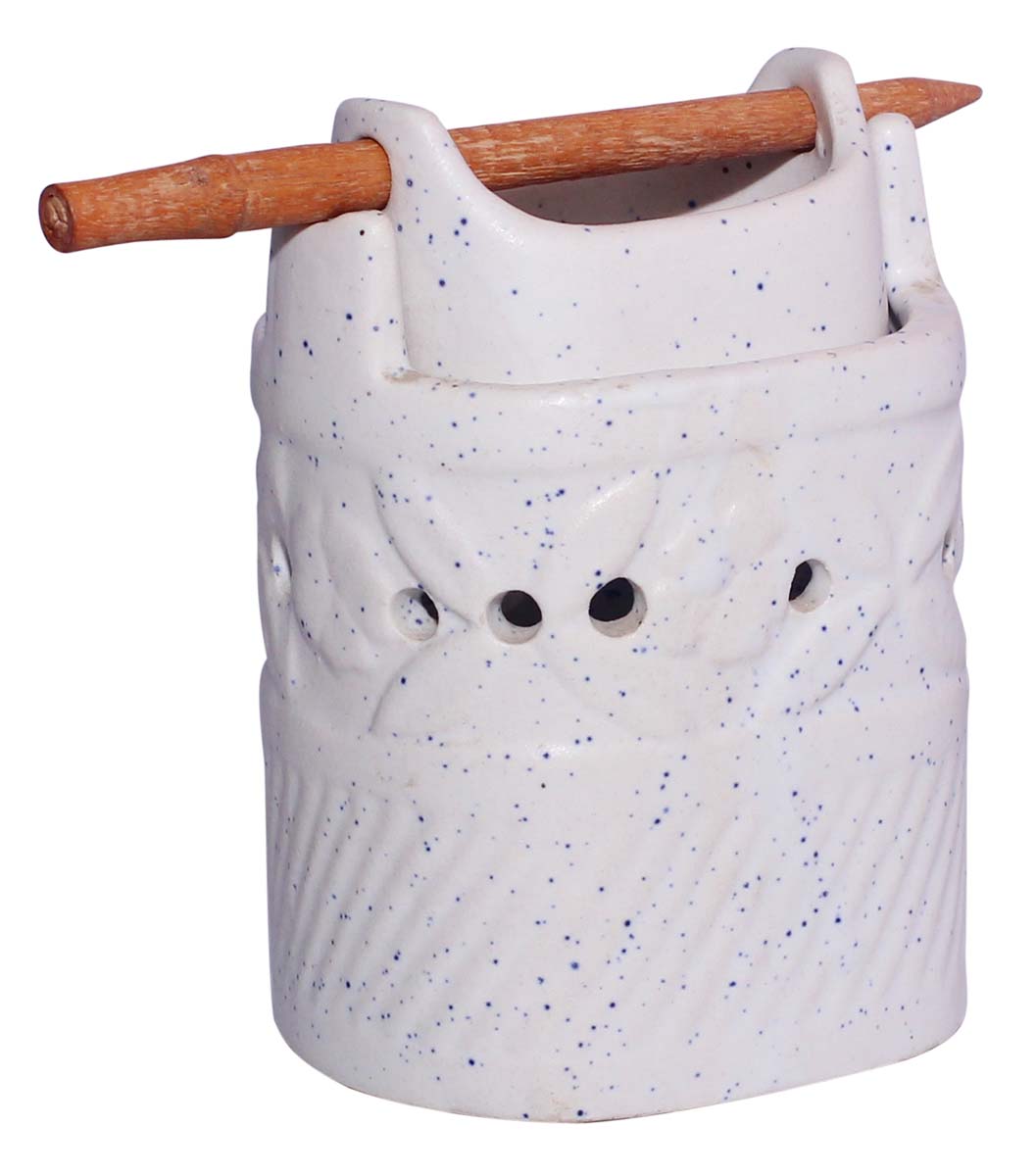 Ancient Lantern-Shaped Ceramic Oil Diffuser with Receptacle Cup & Stick - Aromatherapy Oil Warmer / Burner - White With Blue Mottled / Marble Finish - Home Decor - Buy in Bulk Wholesale