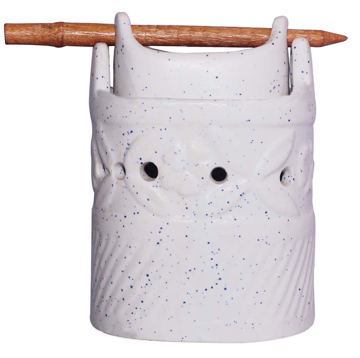 Ancient Lantern-Shaped Ceramic Oil Diffuser with Receptacle Cup & Stick - Aromatherapy Oil Warmer / Burner - White With Blue Mottled / Marble Finish - Home Decor - Buy in Bulk Wholesale