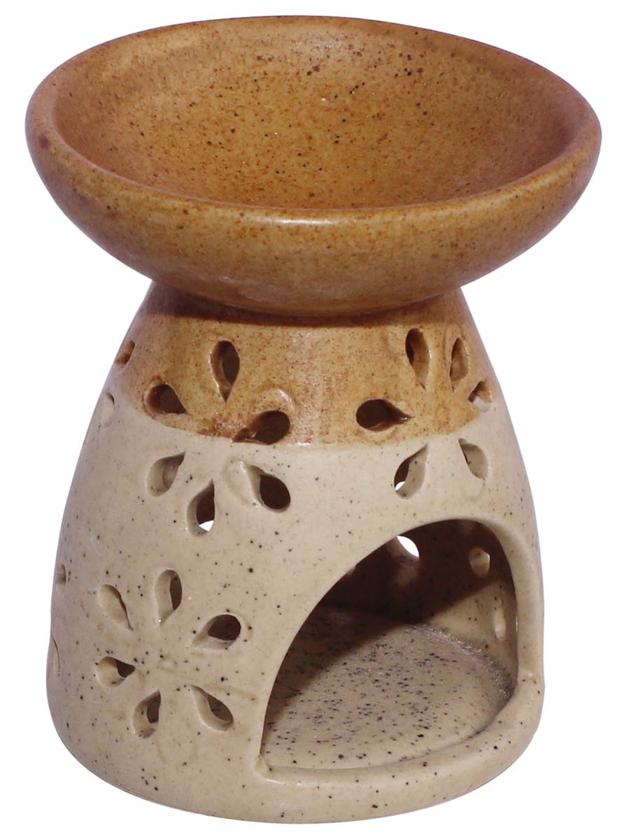 Dark & Light Brown Colored Ceramic Oil Diffuser - Aromatherapy Oil Warmer / Burner with In-Build Receptacle Bowl - Home Decor Accessories & Supplies - Buy in Bulk Wholesale