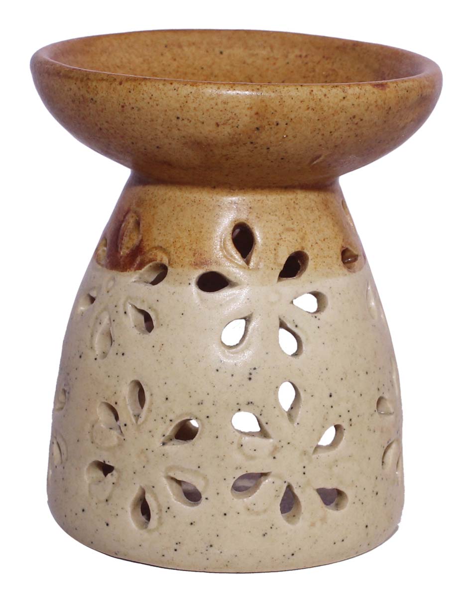 Dark & Light Brown Colored Ceramic Oil Diffuser - Aromatherapy Oil Warmer / Burner with In-Build Receptacle Bowl - Home Decor Accessories & Supplies - Buy in Bulk Wholesale