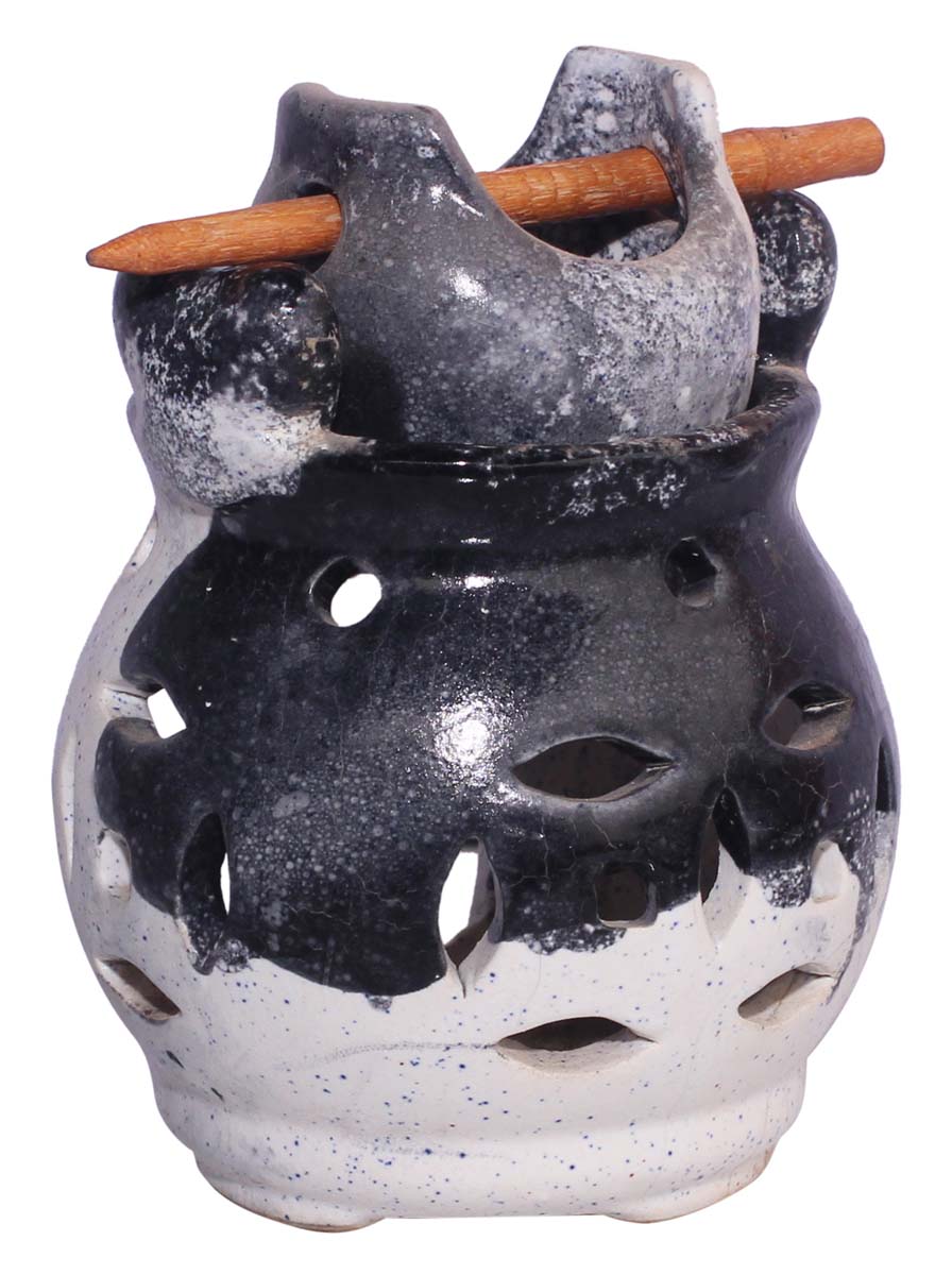 Ancient Lantern-Shaped Ceramic Oil Diffuser with Receptacle Cup & Stick - Aromatherapy Oil Warmer / Burner - Distressed Black & White - Home Decor - Buy in Bulk Wholesale