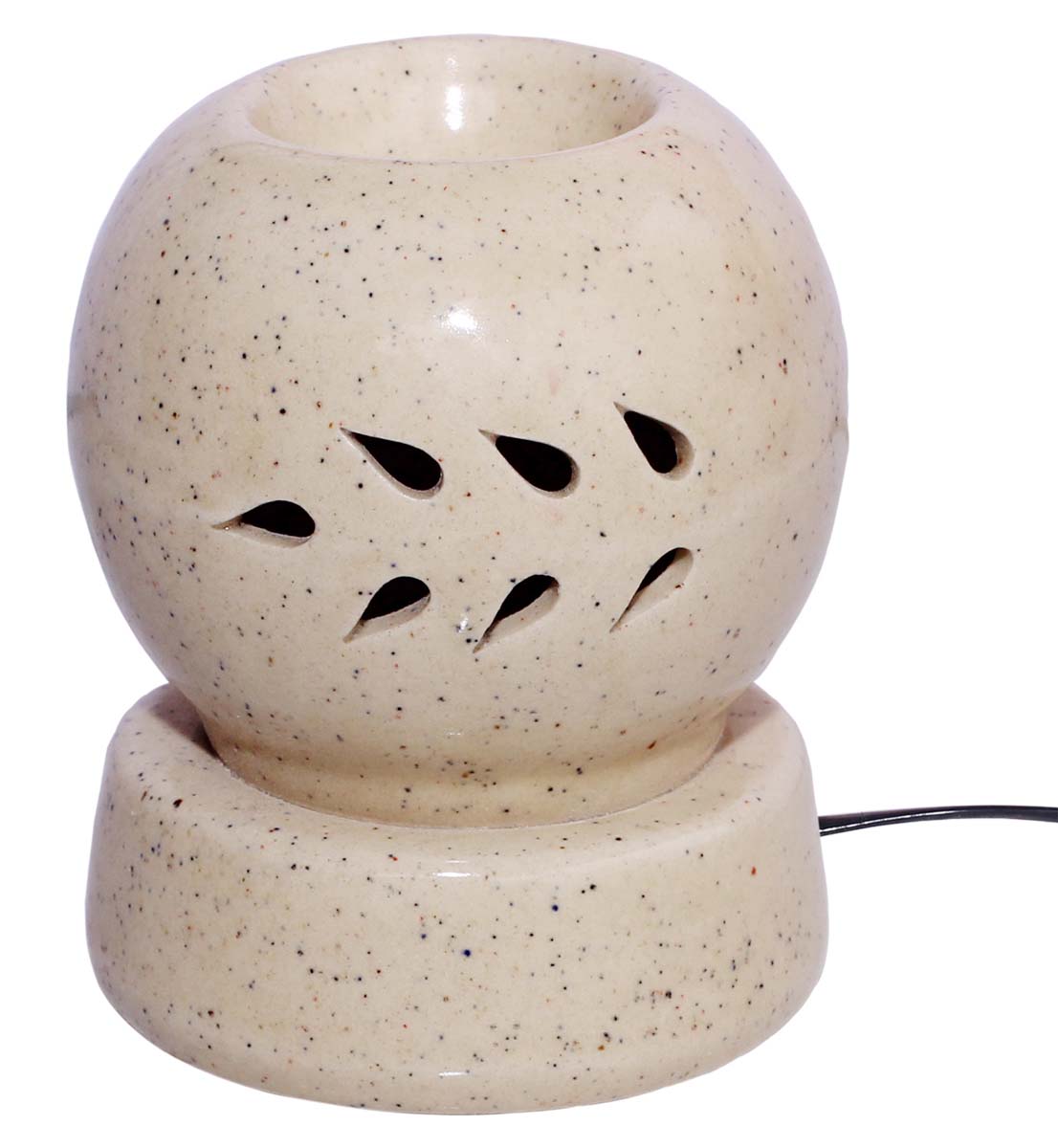 Electric Ceramic Oil Diffuser - Beige with Mottled / Marble Finish & Leaf Cut-Work - Aromatherapy Oil Warmer - Essential Fragrance Accessories - Buy in Bulk Wholesale