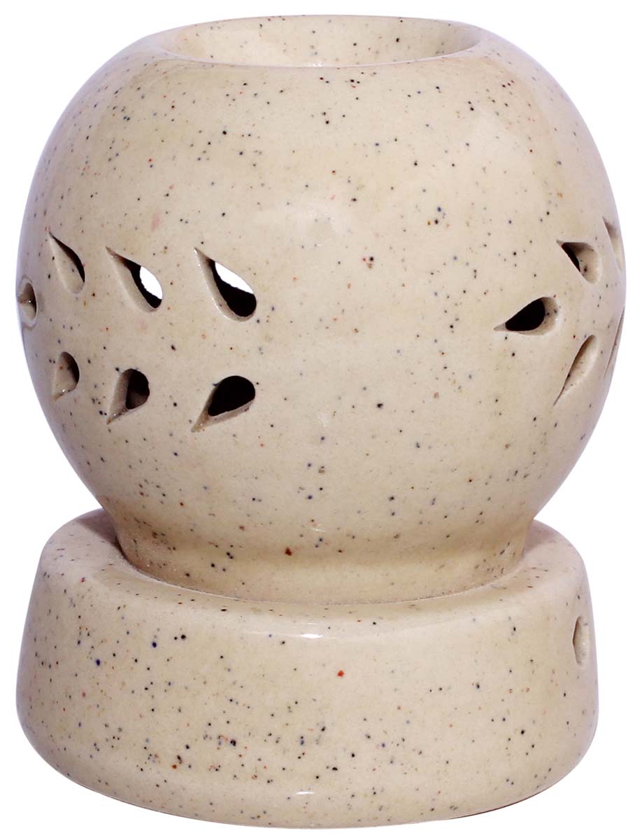 Electric Ceramic Oil Diffuser - Beige with Mottled / Marble Finish & Leaf Cut-Work - Aromatherapy Oil Warmer - Essential Fragrance Accessories - Buy in Bulk Wholesale