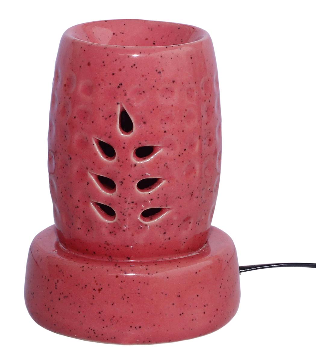 Electric Ceramic Oil Diffuser - Pink with Mottled / Marble Finish & Leaf Cut-Work - Aromatherapy Oil Warmer - Essential Fragrance Accessories - Buy in Bulk Wholesale
