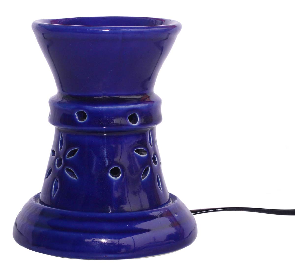 Electric Ceramic Oil Diffuser - Dark Navy Blue with Floral Cut-Work - Aromatherapy Oil Warmer - Essential Fragrance Accessories - Buy in Bulk Wholesale