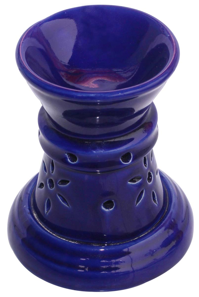 Electric Ceramic Oil Diffuser - Dark Navy Blue with Floral Cut-Work - Aromatherapy Oil Warmer - Essential Fragrance Accessories - Buy in Bulk Wholesale