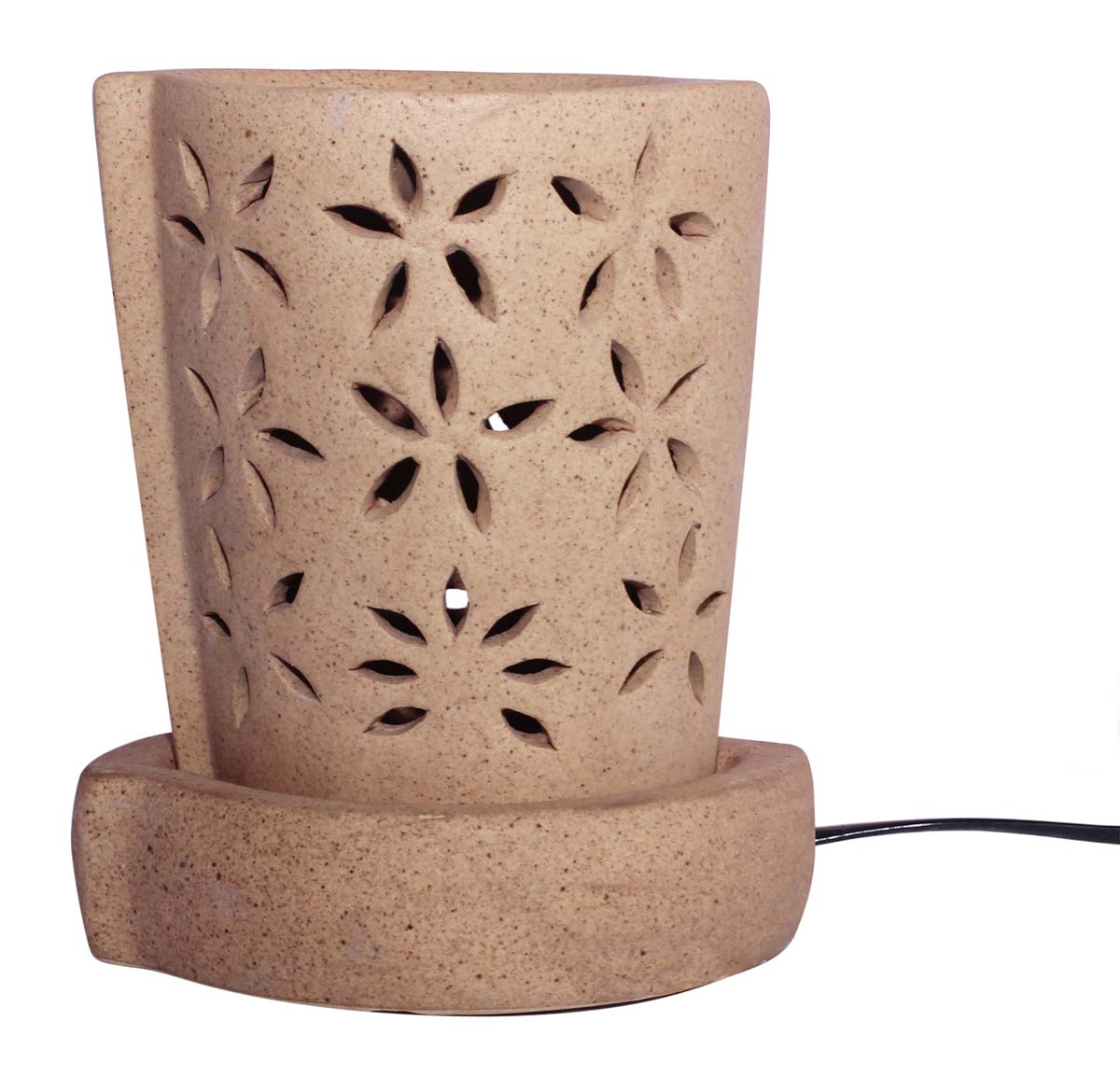 Electric Ceramic Oil Diffuser - Sandy Brown with Mottled / Marble Finish & Floral Cut-Work - Aromatherapy Oil Warmer - Essential Fragrance Accessories - Buy in Bulk Wholesale