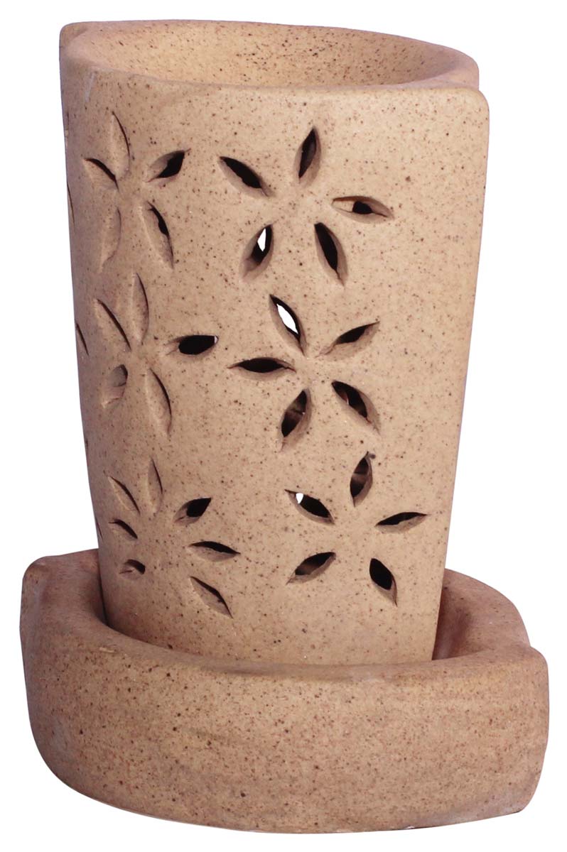 Electric Ceramic Oil Diffuser - Sandy Brown with Mottled / Marble Finish & Floral Cut-Work - Aromatherapy Oil Warmer - Essential Fragrance Accessories - Buy in Bulk Wholesale