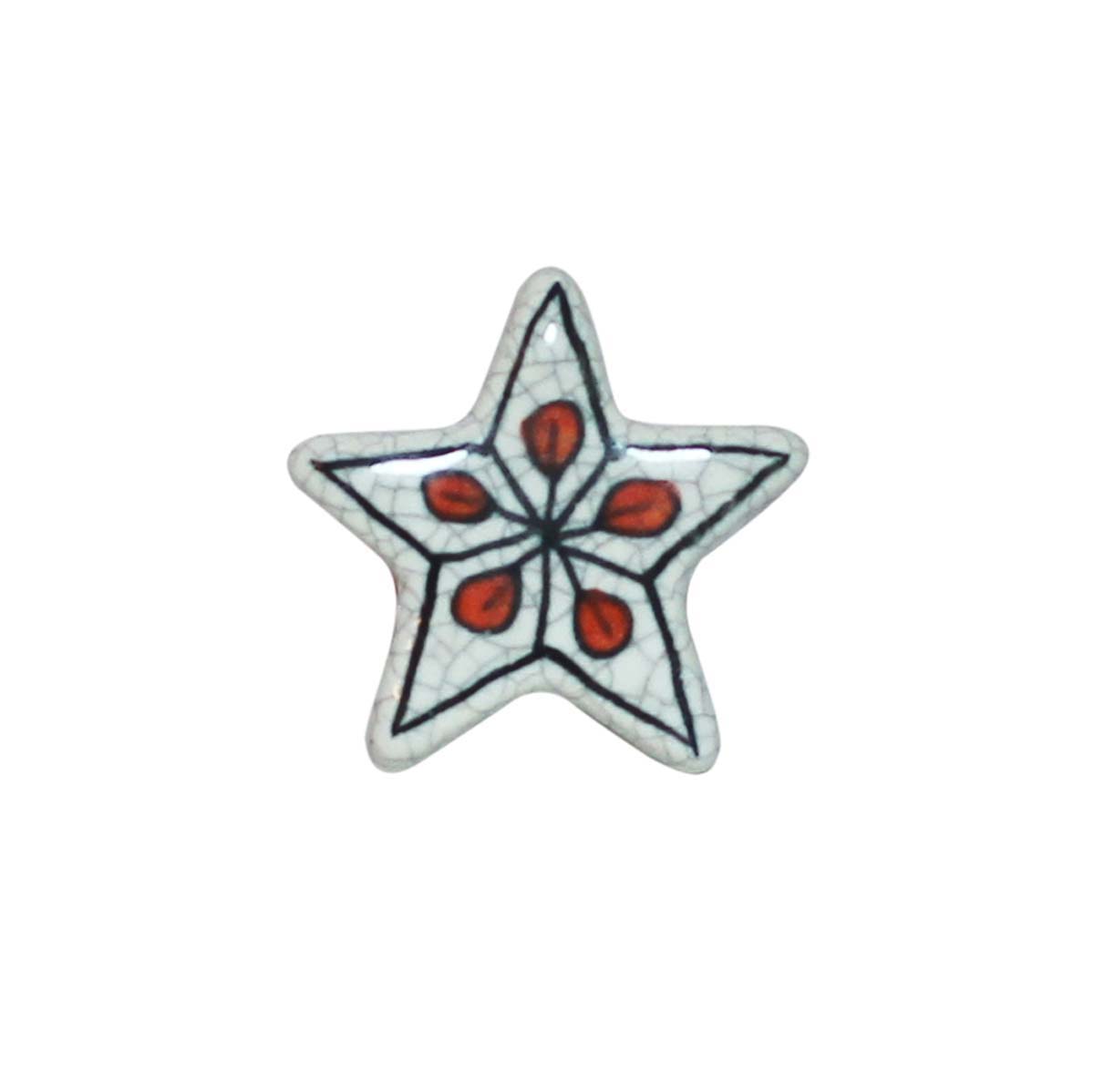 Bulk Wholesale Set of 6 Leafy Red Star Cupboard Knobs –  Black & White Crackle-Glazed – Cabinets & Cupboard Hardware / Dresser Accessories