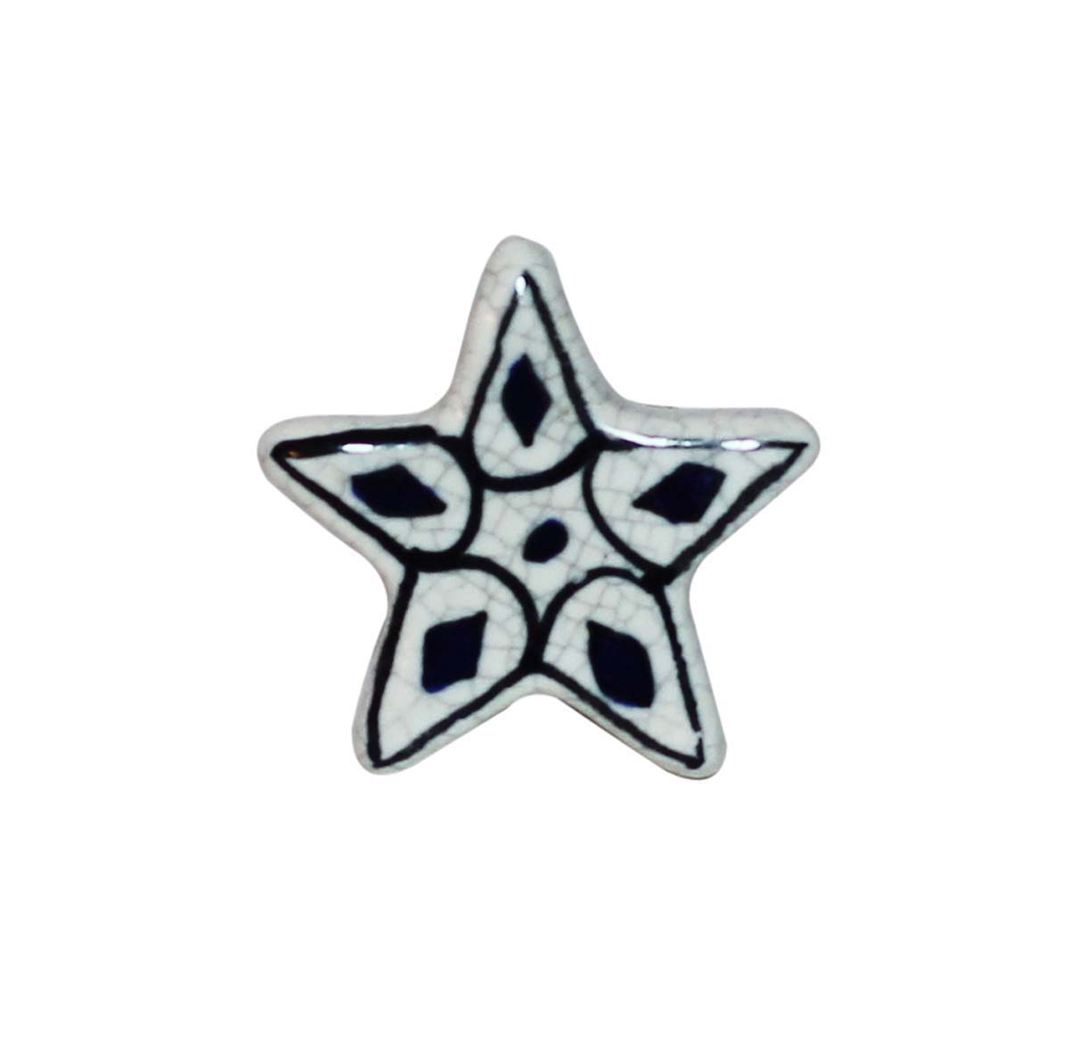 Bulk Wholesale Set of 6 Chunky Star Cupboard Knobs – Crackle-Glazed – Black & White – Cabinets & Cupboard Hardware / Dresser Accessories