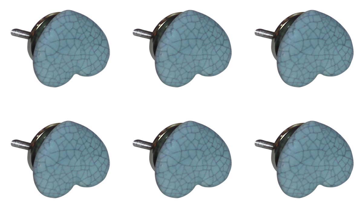 Bulk Wholesale Set of 6 Coastal Blue Loving Heart Cupboard Knobs – Black Crackle-Glazed – Cabinets & Cupboard Hardware / Dresser Accessories