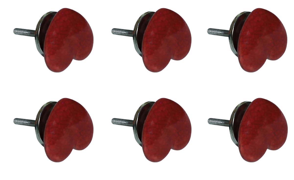 Bulk Wholesale Set of 6 Plum Red Loving Heart Cupboard Knobs – Black Crackle-Glazed – Cabinets & Cupboard Hardware / Dresser Accessories
