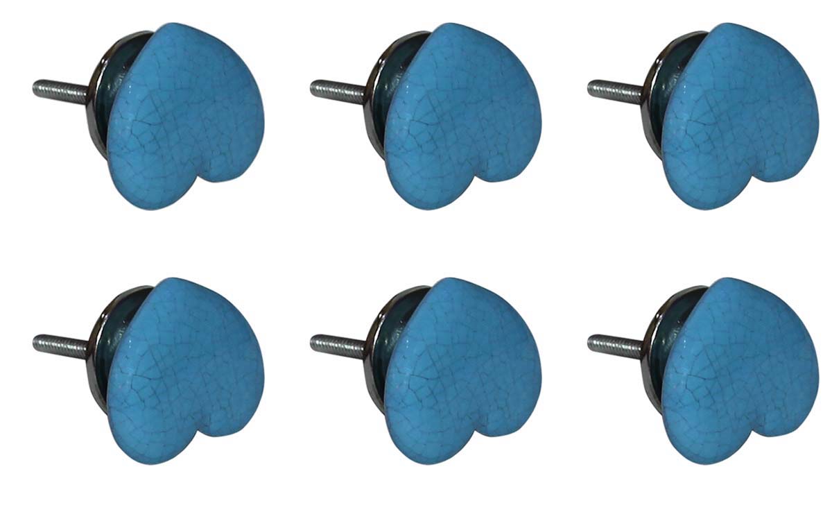 Bulk Wholesale  Set of 6 Azure Loving Heart Cupboard Knobs – Black Crackle-Glazed – Cabinets & Cupboard Hardware / Dresser Accessories