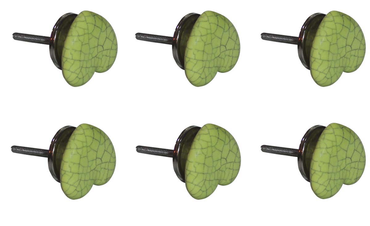 Bulk Wholesale Set of 6 Neon Green Loving Heart Cupboard Knobs – Black Crackle-Glazed – Cabinets & Cupboard Hardware / Dresser Accessories