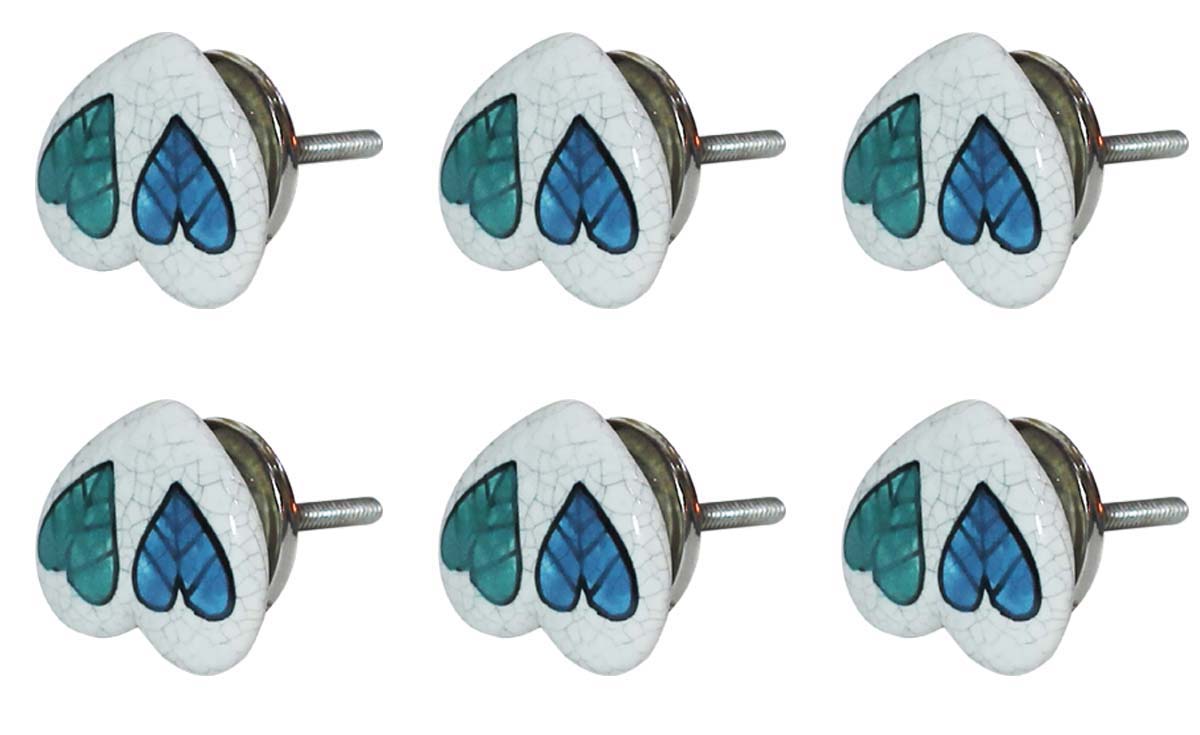 Bulk Wholesale Set of 6 Loving Colorful Heart Cupboard Knobs – Crackle-Glazed – Black & White – Cabinets & Cupboard Hardware / Dresser Accessories